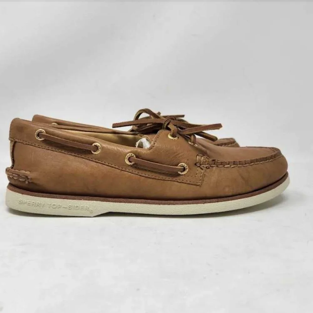 Men's 8 Sperry Gold Cup Authentic Original 2-eye boat shoes soft tan leather